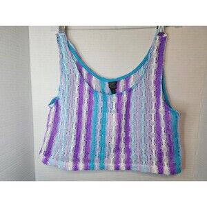 Wild Fable Womens Openwork Swing Crop Tank Top Sheer Crochet Size XS Purple Blue